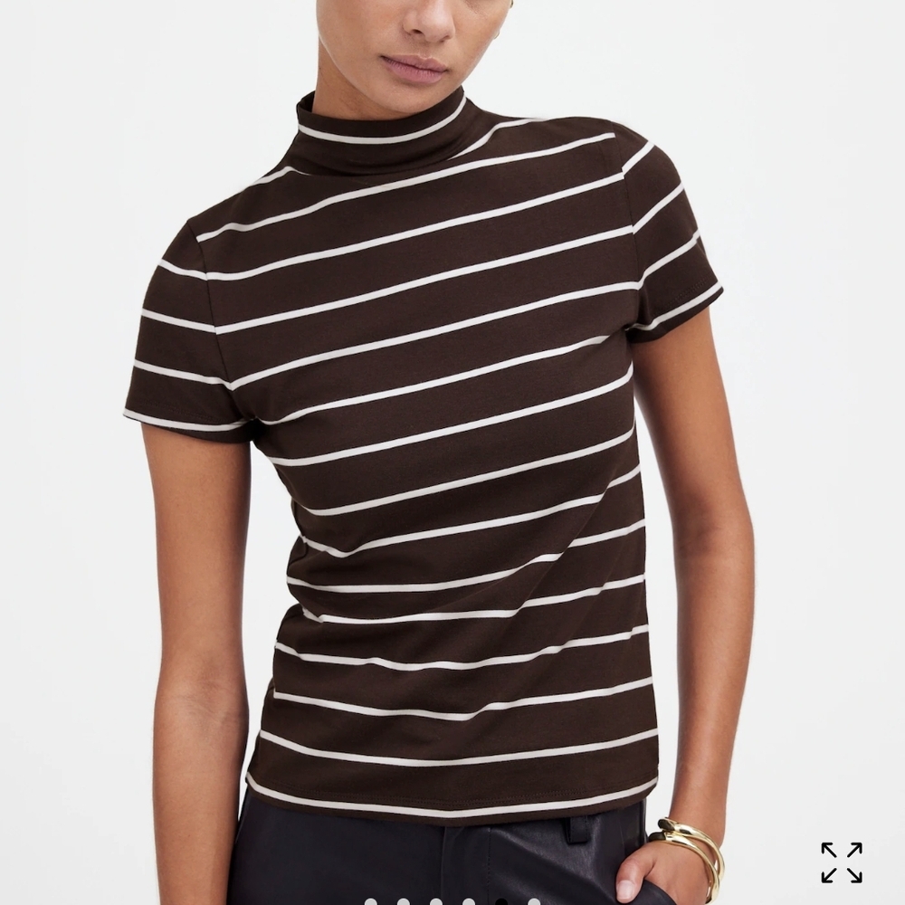 Striped Brown Turtleneck Top - Picture 6 of 7